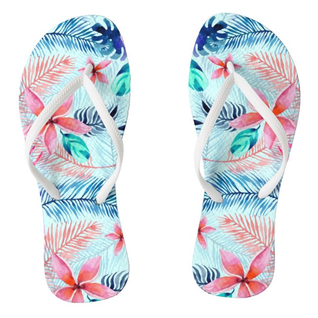 Chinelos Padrão tropical rosa azul (Pé da cama)