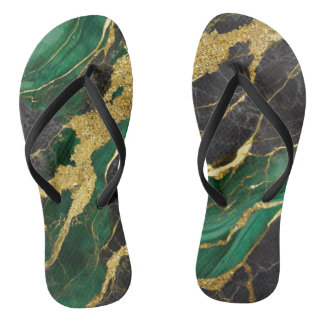 Chinelos Padrão Verde Marble com Dourado