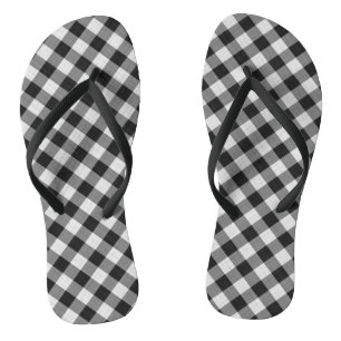 Chinelos Padrão Verificado de Xadrez Gingham Preto e Branco