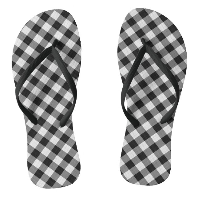 Chinelos Padrão Verificado de Xadrez Gingham Preto e Branco (Pé da cama)