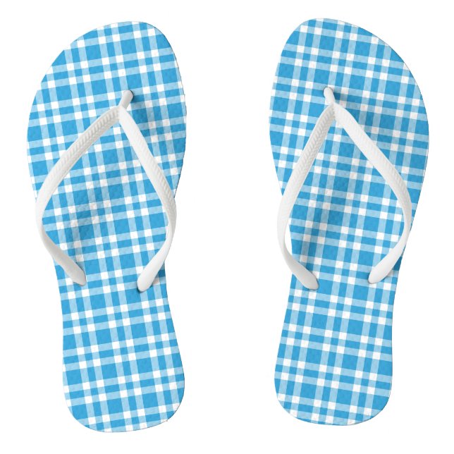 Chinelos Padrão Xadrez Azul Branco (Pé da cama)