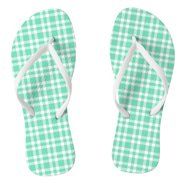 Chinelos Padrão Xadrez Branco Água-marinha (Pé da cama)