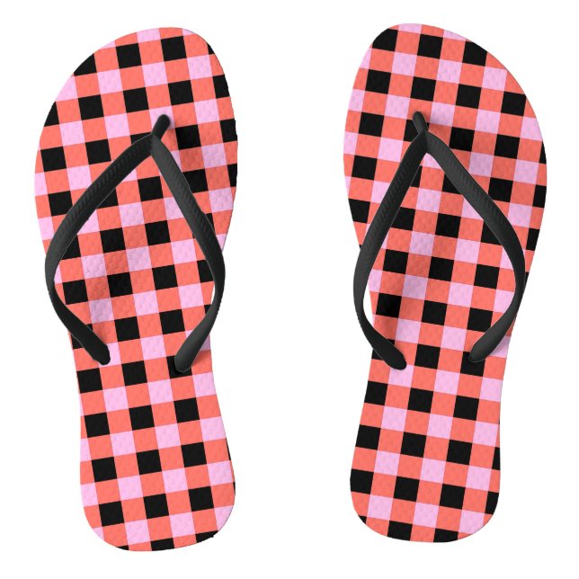 Chinelos Padrão Xadrez Gingham Rosa e Preto (Pé da cama)