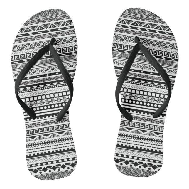 Chinelos Padrões aztecas preto e branco fofos design (Pé da cama)