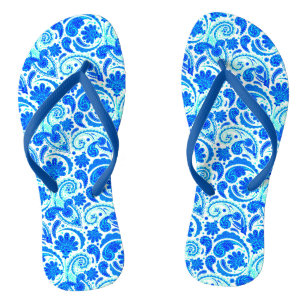 Chinelos Padrões de aqua paisley, azuis,
