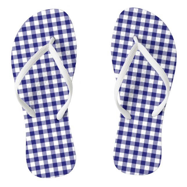 Chinelos Padrões Gingham De Verificação Azul E Branco (Pé da cama)