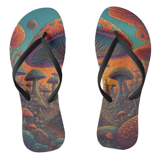 Chinelos Paisagem de Cogumelo Psikedélico (Pé da cama)