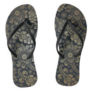 Chinelos Paisley de Luxo Dourado em Fundo Preto