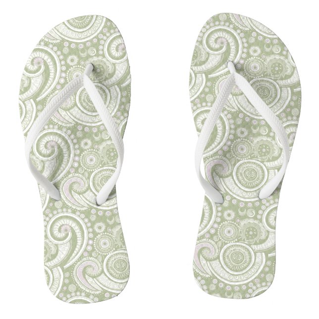 Chinelos Pale Green e White Paisley Pattern (Pé da cama)