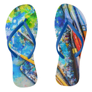 Chinelos Paleta Artística Colorida e escovas engraçadas