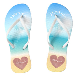 Chinelos Palm Trees Tropical Beach Weding Heart Bridesmaid