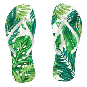 Chinelos Palma Tropical Verde Folha Monstera