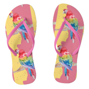 Chinelos Papagaio Tropical Macaw Pird Pink Thongs