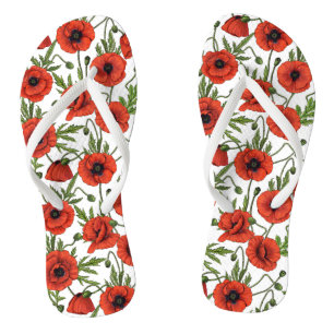 Chinelos Papagaios, vermelhos e verdes em branco