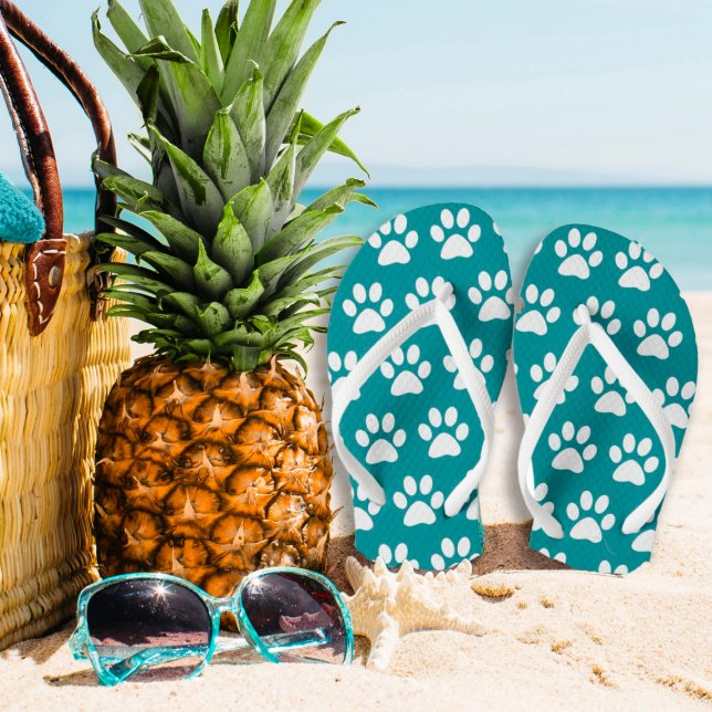 Chinelos Pata De Cão Imprime Sobre Turquesa Azul Verde (Criador carregado)