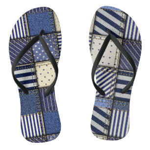 Chinelos Patchwork de Denim Azul