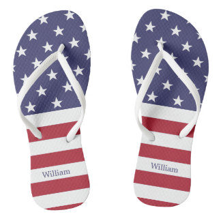 Chinelos Patriótico do Estado Americano Nome Azul Vermelho