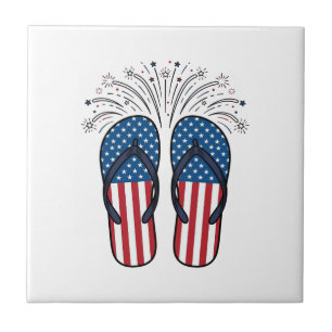 Chinelos Patrióticos Fogos de Artifício Camiseta d