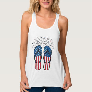 Chinelos Patrióticos Fogos de Artifício Camiseta d