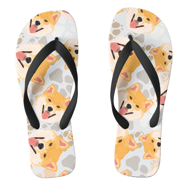 Chinelos Patterno Cão-Pata Shiba Inu (Pé da cama)