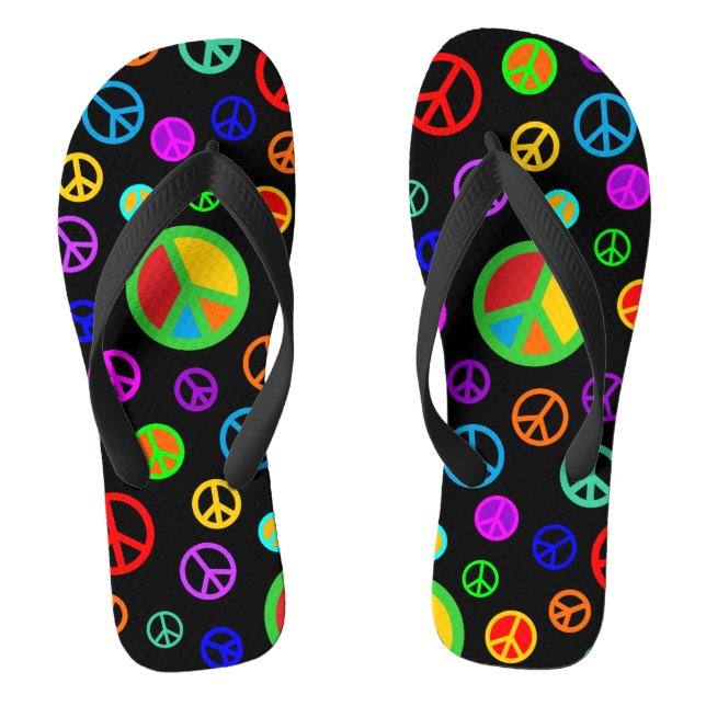 Chinelos PEACE - Padrão plano multicolorido + seu backgr. (Pé da cama)