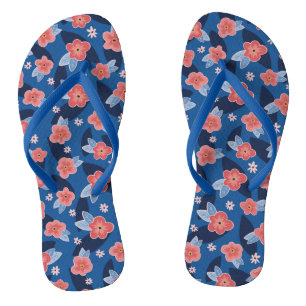 Chinelos Peach & Floral Azul