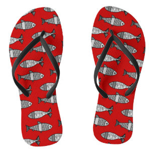 Chinelos Peixes Modernos, Vermelho Profundo e Cinzas / Cinz