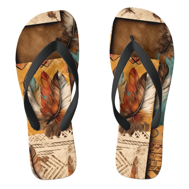 Chinelos Penas Tribais Aztec Sudoeste (Pé da cama)