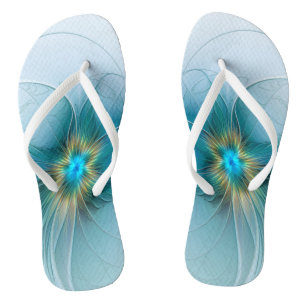 Chinelos Pequena Beleza Arte Fractal Flor Azul Moderno Dour