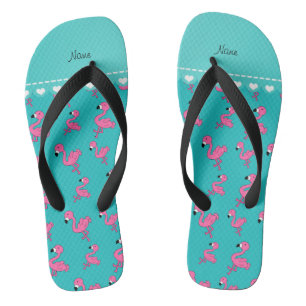 Chinelos Personalizar nome turquoise rosado flamingos