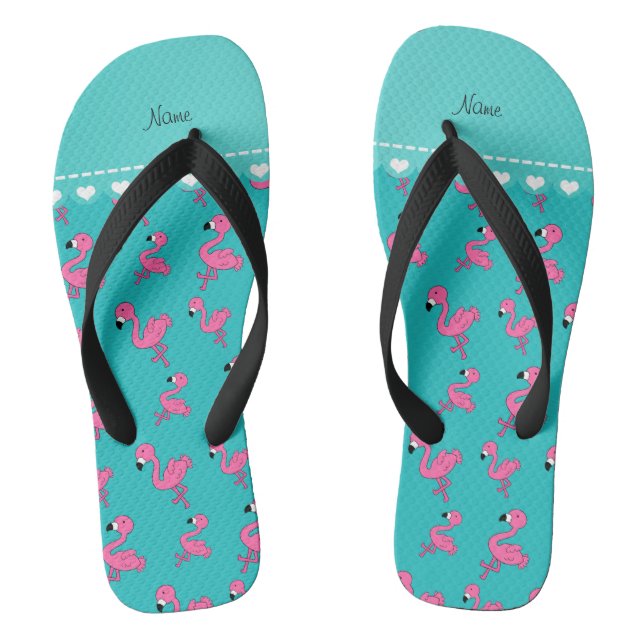 Chinelos Personalizar nome turquoise rosado flamingos (Pé da cama)