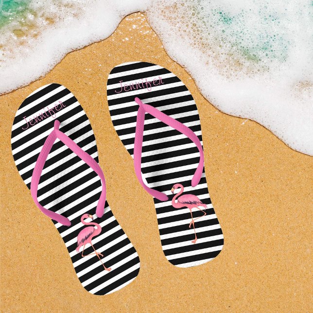 Chinelos Personalizar o nome Flamingo Rosa (Customized Pink Flamingo Flip Flops)