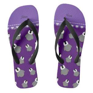 Chinelos Pinguins para bebês roxos de nome personalizado