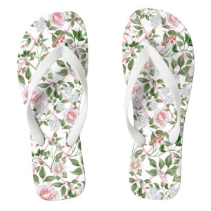 Chinelos Pink Roses - Vintage Watercolor Floral