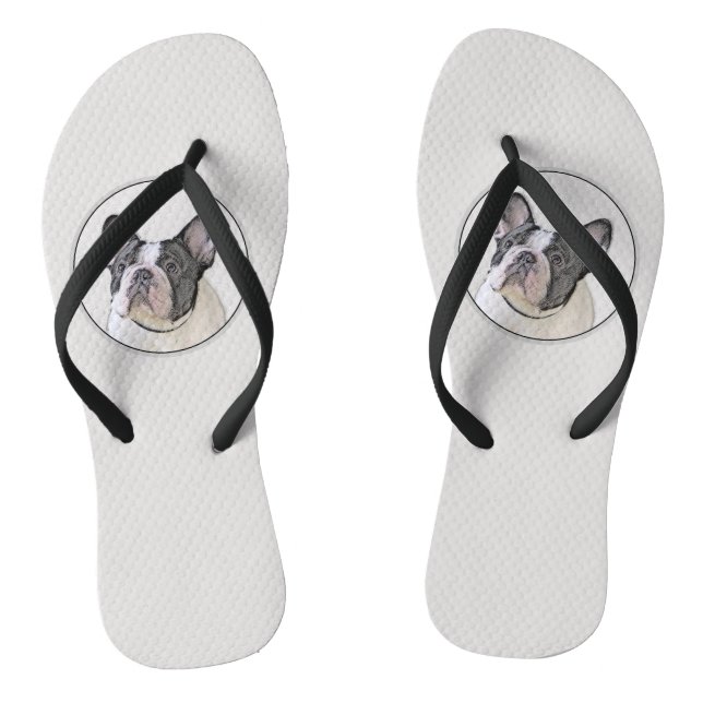 Chinelos Pintura de Bulldog Francês (Brindle Pied) - Arte C (Pé da cama)