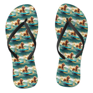Chinelos Pintura de Cocker Spaniel Surfando na Praia