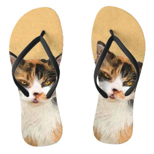 Chinelos Pintura de Gato Calico - Arte de Gato Original Fof