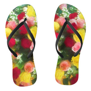Chinelos Pintura de Rose Bouquet - Arte Flor Original Custa