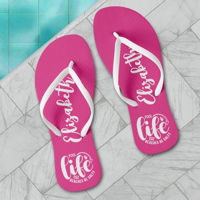 Chinelos Piscina Life Hot Pink Personalizado (Pool Life Hot Pink Personalized Flip Flops)
