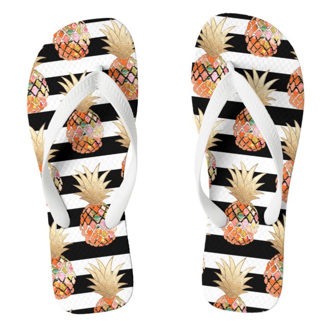 Chinelos PixDezines Aloha Abacaxis+Listras (Pé da cama)