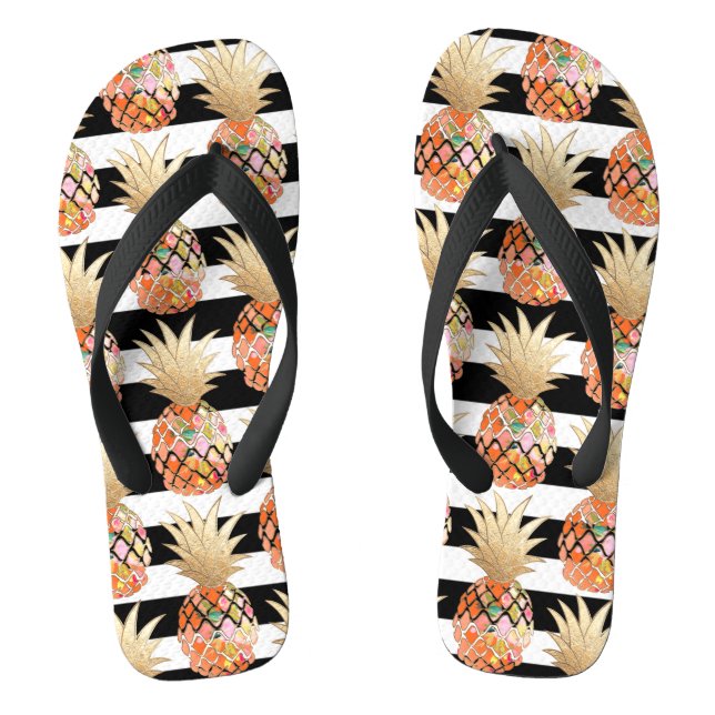 Chinelos PixDezines Aloha Abacaxis+Listras (Pé da cama)