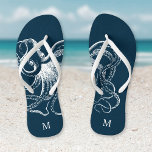 Chinelos Polvo Russo Azul Vintage Monograma<br><div class="desc">sandálias de flutuação de sacudir impressas personalizadas com uma ilustração náutica do polvo de safra rustica e seu monograma personalizado ou outro texto. Clique em Personalizar para alterar as fontes e cores do texto ou adicionar suas próprias imagens para criar uma única design!</div>