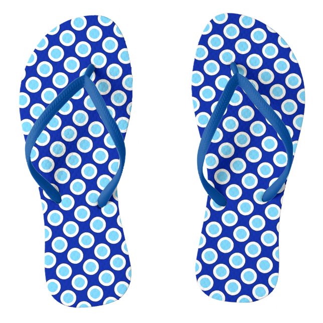 Chinelos Pontos circulados retrô, azul cobalto e branco (Pé da cama)