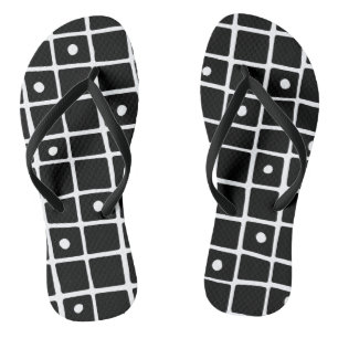 Chinelos Pontos de grade de linhas onduladas preto e branco