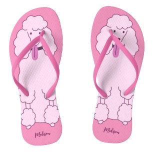 Chinelos Poodle Rosa de Nome Personalizado
