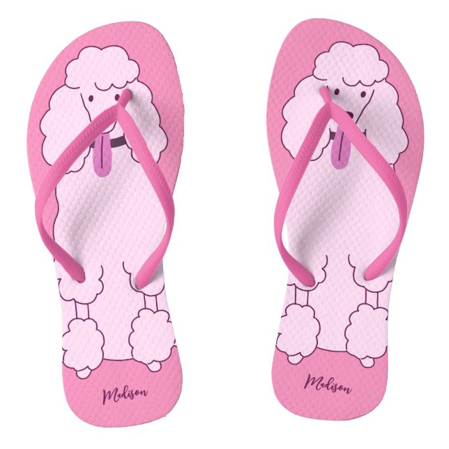 Chinelos Poodle Rosa de Nome Personalizado (Pé da cama)