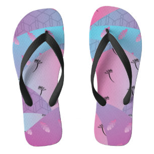 Chinelos Praia Geométrica Ombré Azul Rosa