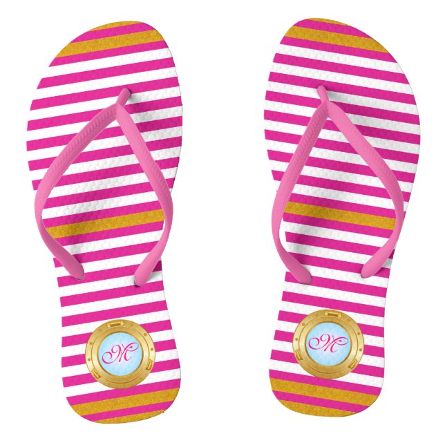 Chinelos Praia Monogramada, Dourada Rosa de Verão (Pé da cama)