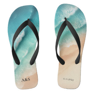 Chinelos Praia Oceânica Casamento Elegante de Verão em Aqua