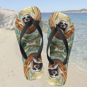 Chinelos Preguiça engraçada com óculos de sol em uma rede